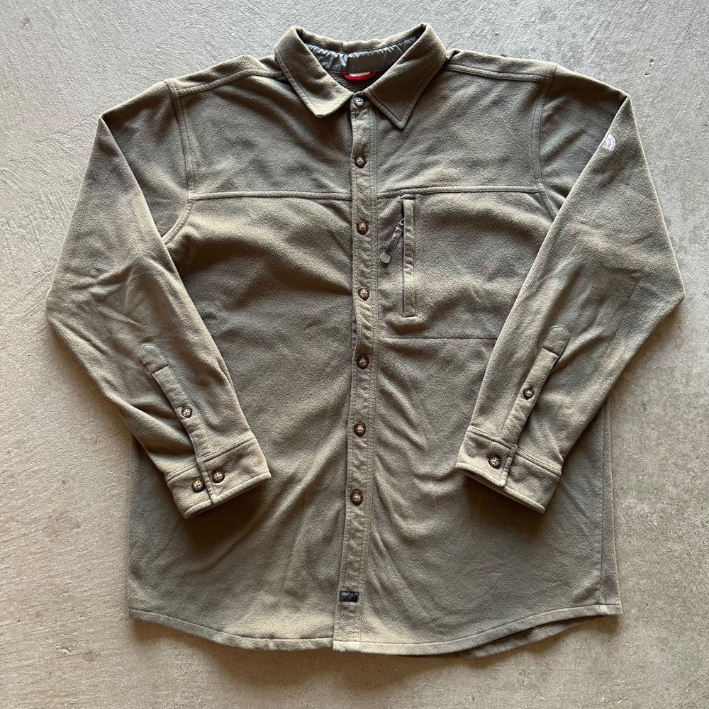 Vintage The North Face Shirt Jacket Size XL Olive Green Fleece Button Up Hiking